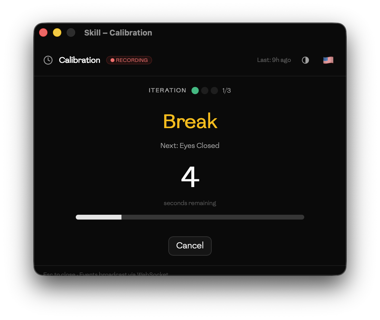 Calibration — break between tasks