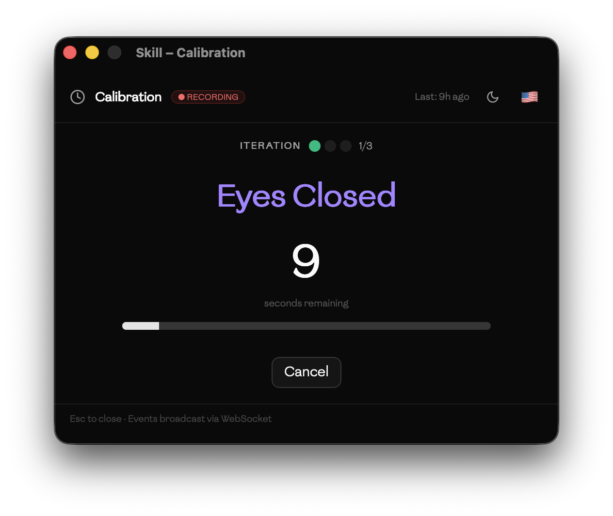 Calibration — eyes closed task