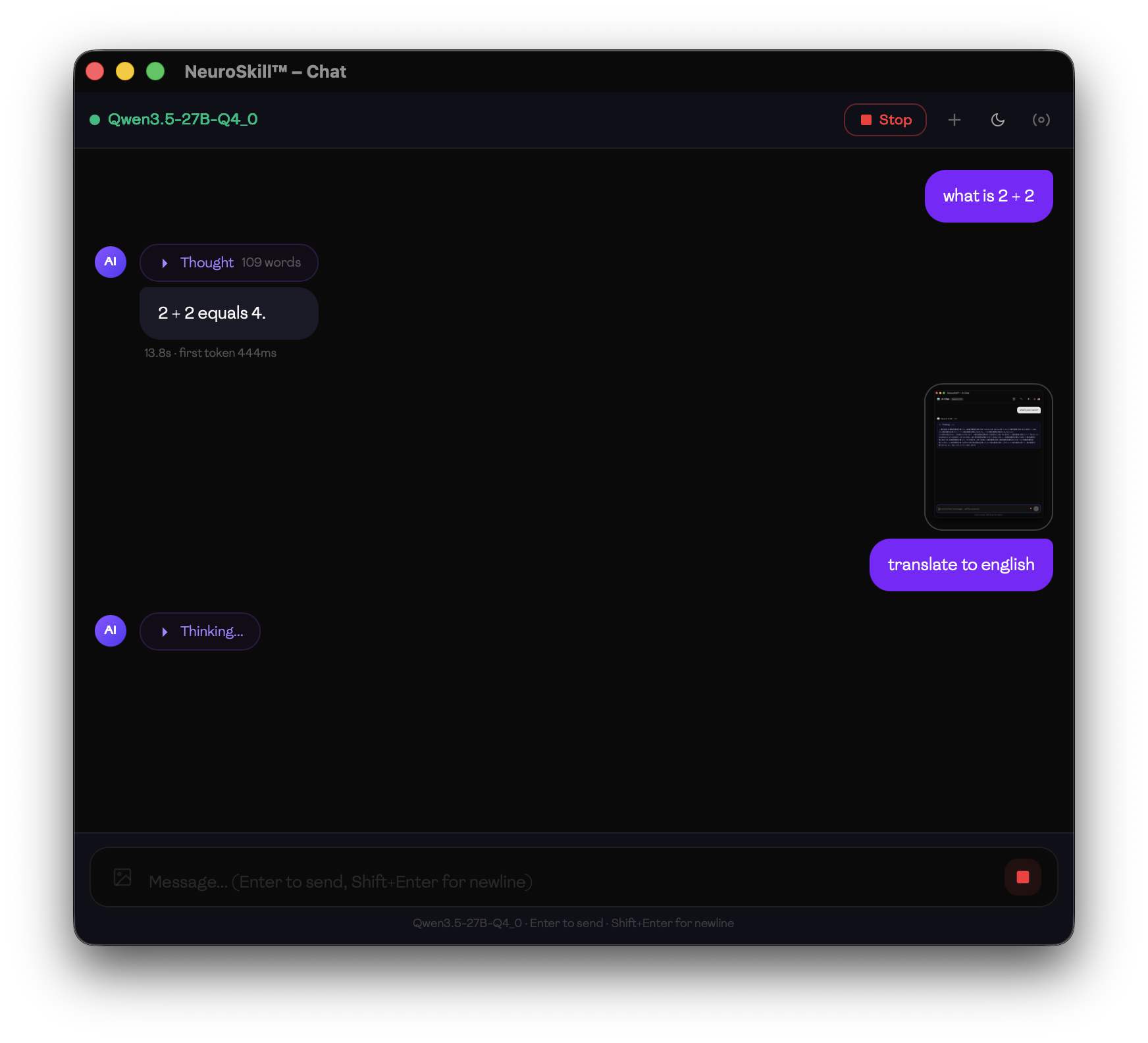 LLM Chat — vision model thinking while analysing image